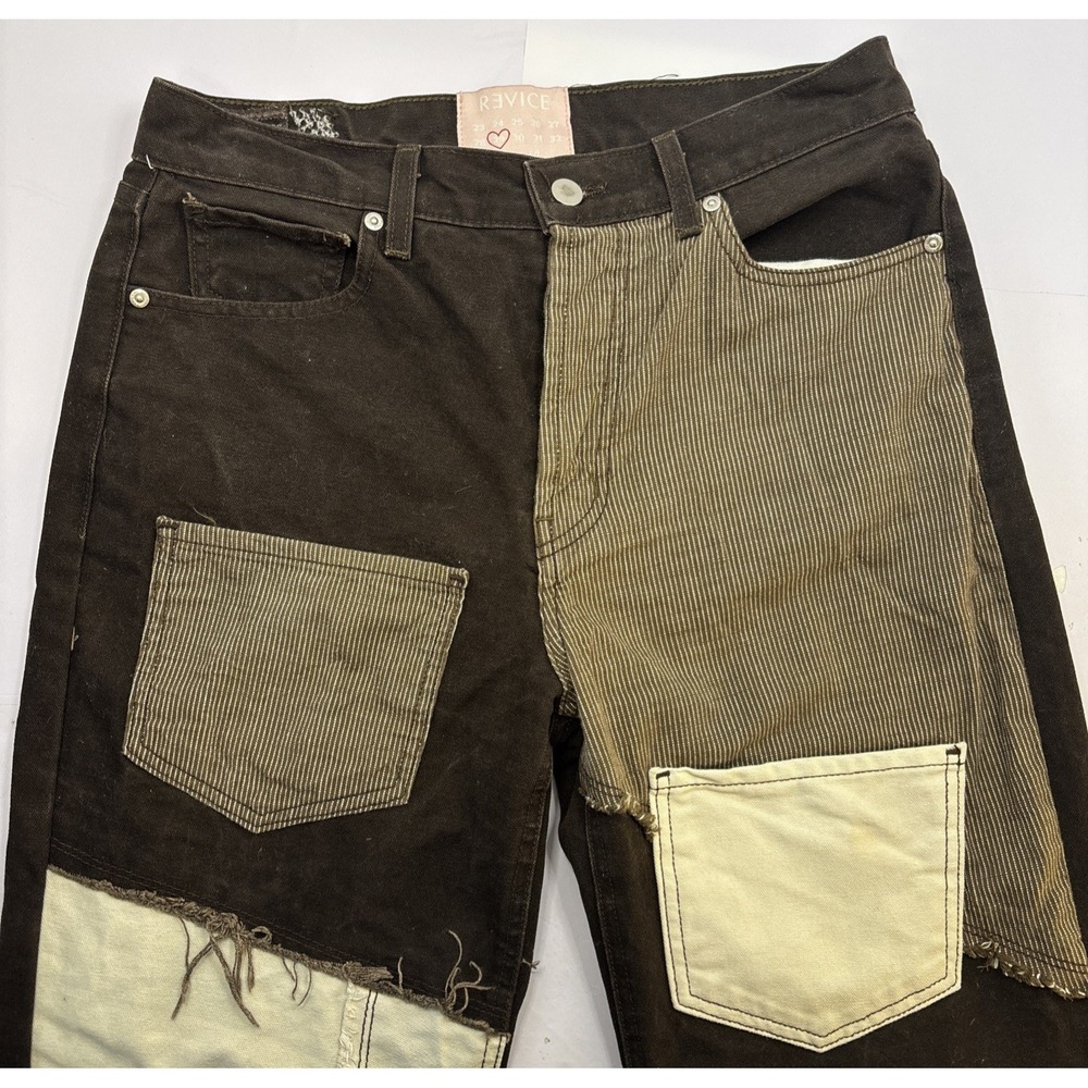 Women's Revice USA Patchwork Wide Leg Baggy Denim Faded Brown Jeans Sz 29‎ Hobo